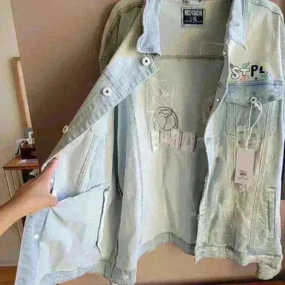 NEW Staple Pigeon Light Blue Denim Jacket Men's Size 3XL Lobg Sleeve - Picture 15 of 16